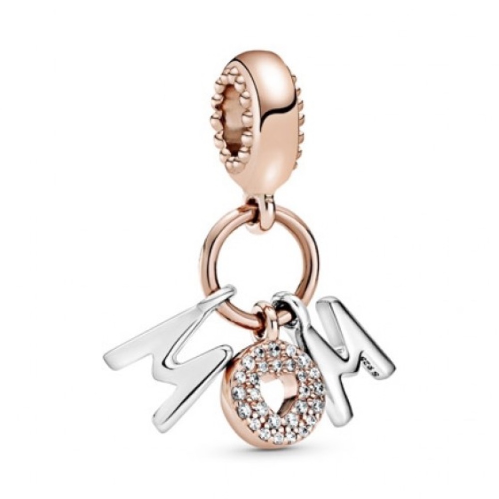 Pandora Mom Letters Dangle Charm ~ Rose Gold